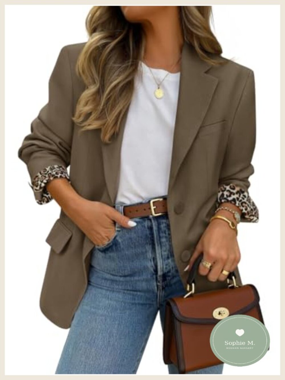 Womens Fall Business Casual Open Front Button Blazer with Shoulder Pads